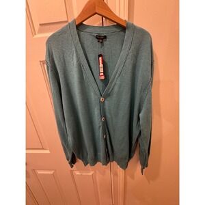 Sons of Intrigue Mens XXL Teal Blue 100% Cotton V-Neck Button Front Cardigan NWT